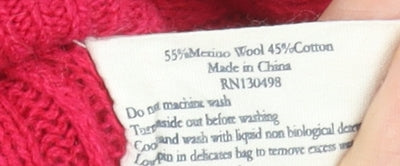 Jack Wills Women's Red Merino Wool Cable-Knit Jumper Size 12