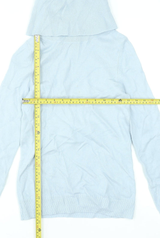 Jaeger Women’s Light Blue Wool Cashmere Roll Neck Jumper XS