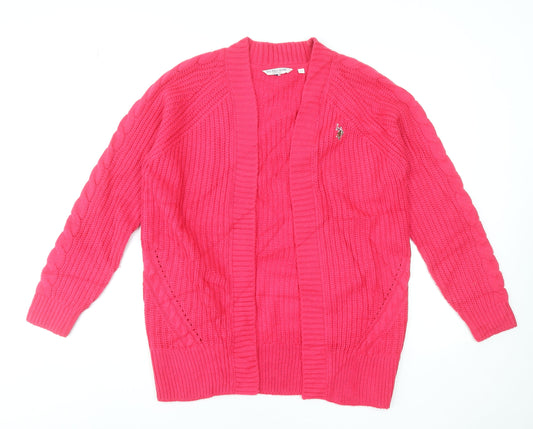 Womens UK 10 Regular U.S. Polo Assn. Pink Cardigan Cable-Knit