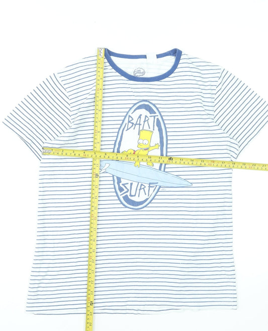 The Simpsons Girls Blue Striped Bart Surf T-Shirt 14 Years 100% Cotton