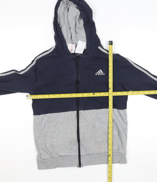Adidas Boys Blue & Grey Hooded Track Jacket 13-14 Years Zip-Up Hoodie