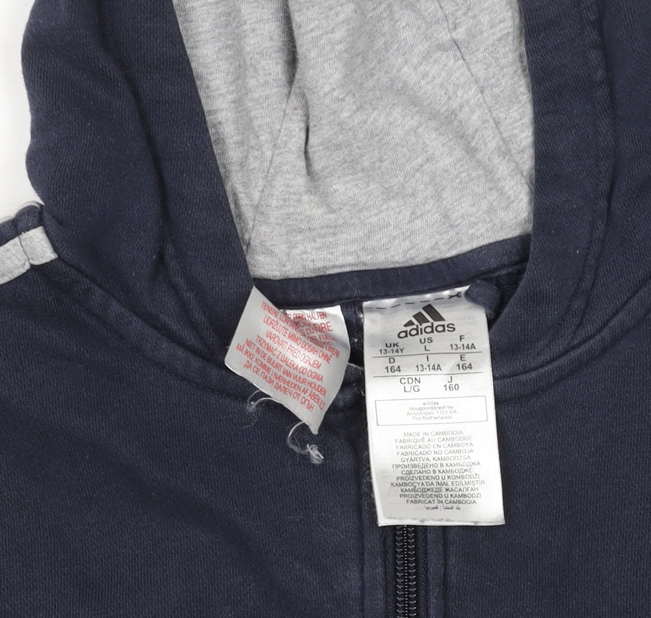 Adidas Boys Blue & Grey Hooded Track Jacket 13-14 Years Zip-Up Hoodie
