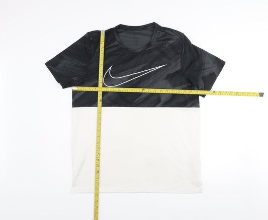 Nike Men's Black White Dri-Fit Colourblock T-Shirt Size L