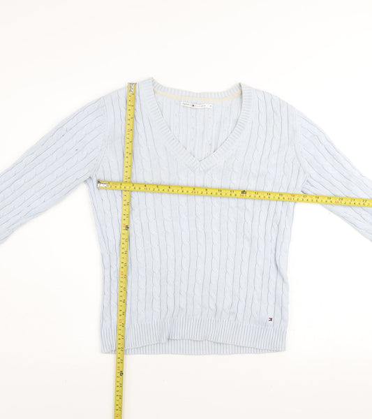 Tommy Hilfiger Women’s Blue V-Neck Cable-Knit Jumper M