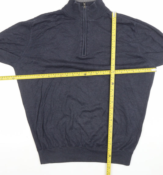 Calvin Klein Men’s Blue 1/4 Zip Cotton Acrylic Jumper Size L