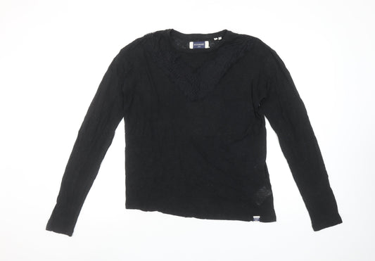 Womens UK Size 12 Superdry Black Linen Blend T-Shirt