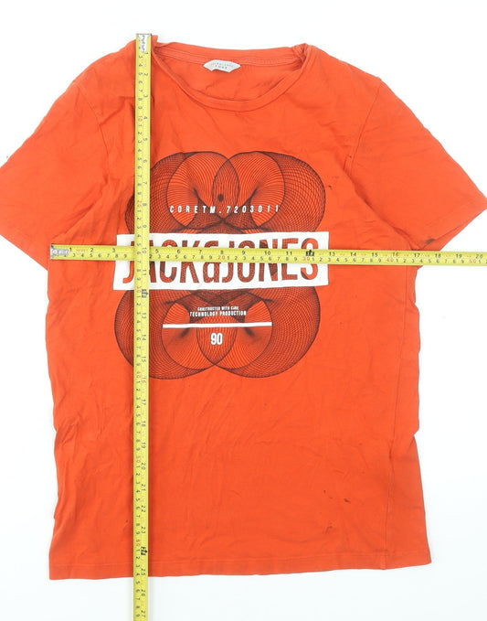 Jack & Jones Men's Orange Graphic Crew Neck Cotton T-Shirt Size S