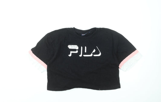 Womens UK Size S FILA Black 100% Cotton T-Shirt