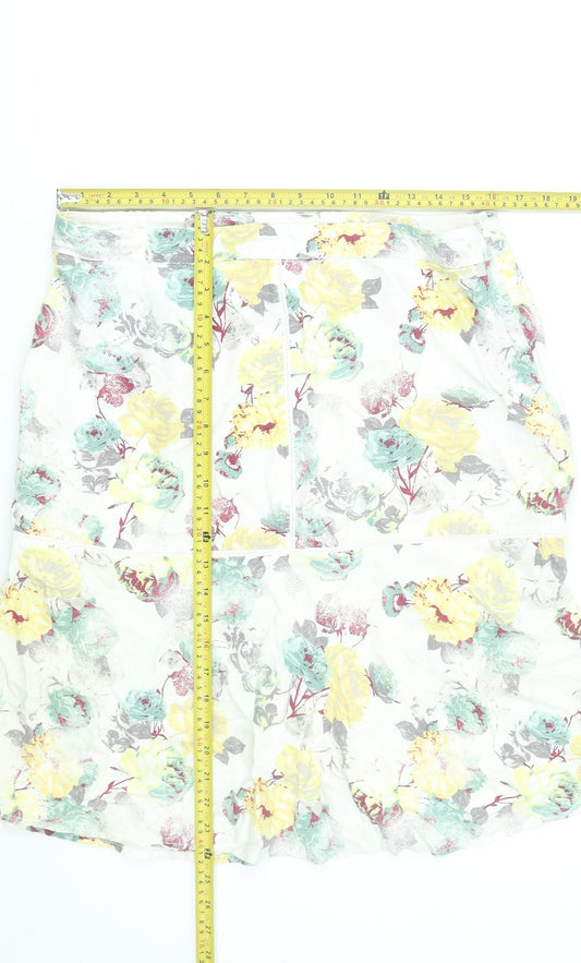 Next Womens Floral A-Line Linen Blend Midi Skirt Size 14 Multicoloured