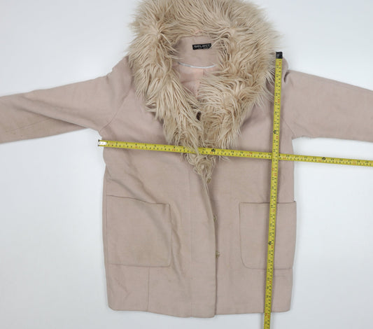 Select Womens Beige Faux Fur Trim Hooded Coat Size 14