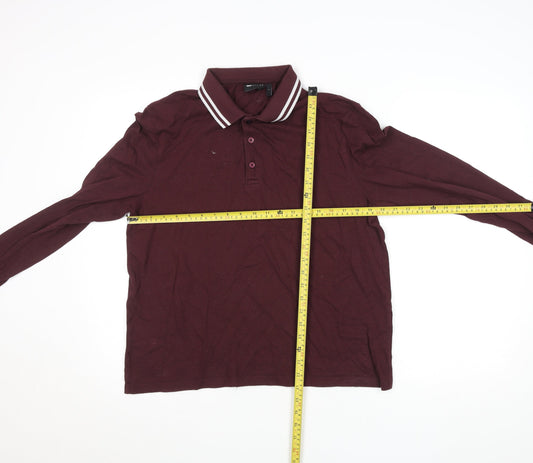 ASOS DESIGN Men’s Burgundy Long Sleeve Polo Shirt L Cotton Blend