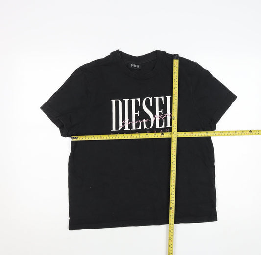 Diesel Womens Black Logo Cotton T-Shirt L Short Sleeve Casual Top