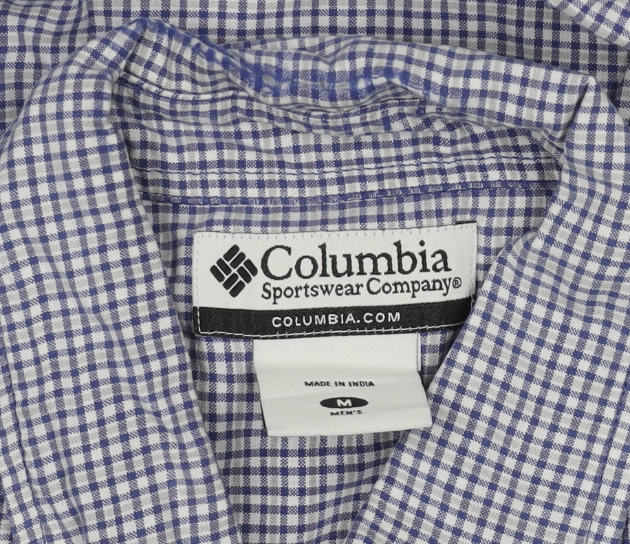 Columbia Men's Blue Check Short Sleeve Button-Up Cotton Shirt M