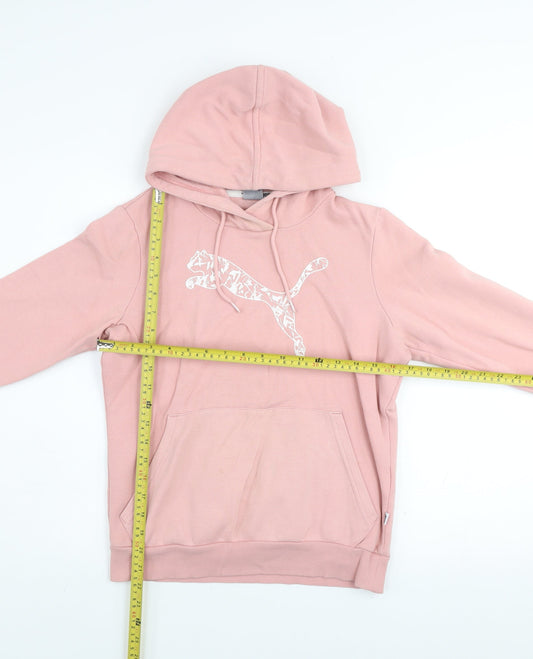 Puma Women Pink Pullover Hoodie Small Cotton Blend Logo Print