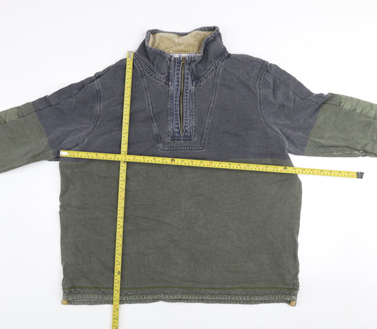 Fat Face Men's Green High Neck 1/4 Zip Cotton Sweatshirt L