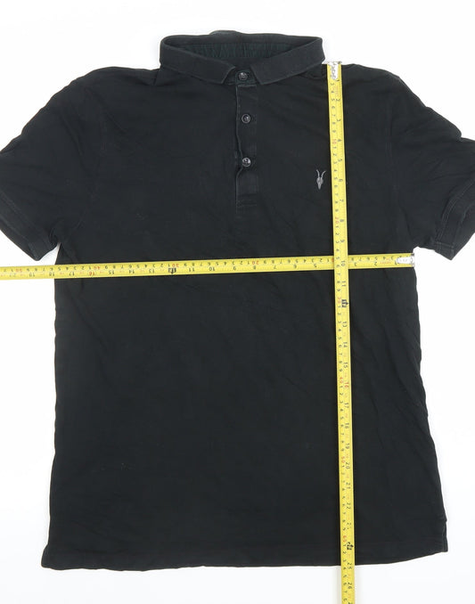 AllSaints Men’s Black Slim Fit Cotton Polo Shirt Size L
