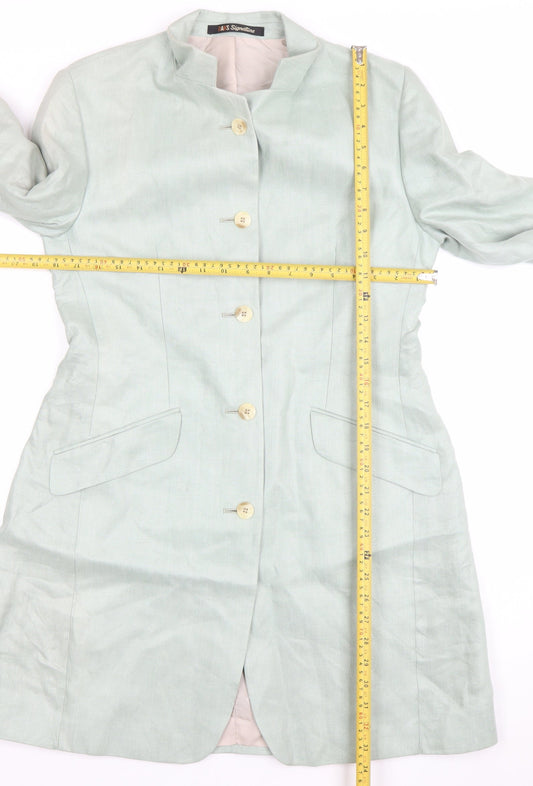 DAKS Signature Women Green Linen Long Blazer Jacket Size 12