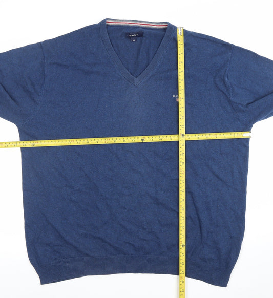 Gant Men’s Blue 3XL Cotton Wool V-Neck Pullover Jumper