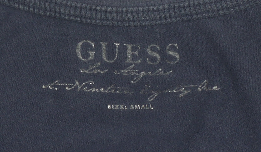 Guess Womens Blue Rhinestone V-Neck Long Sleeve Cotton T-Shirt Size S