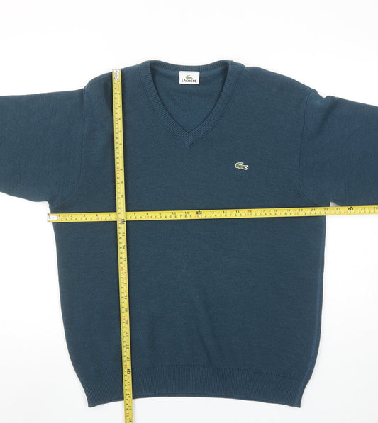 Lacoste Men Blue Wool Blend V-Neck Jumper Size M