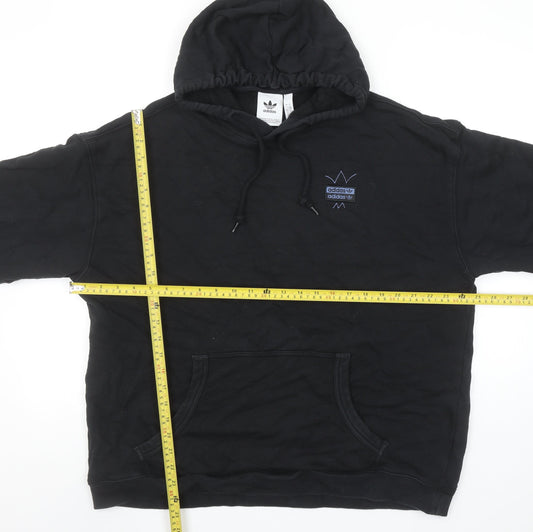 Adidas Mens Black Pullover Hoodie Size L Embroidered Logo Sportswear