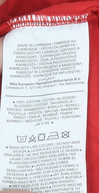 Nike Men's Red Small Sports Crew Neck Cotton T-Shirt