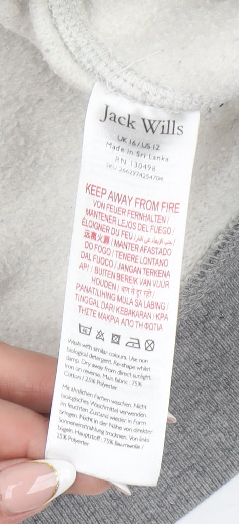 Jack Wills Women's Grey Hooded Pullover Sweatshirt UK 16