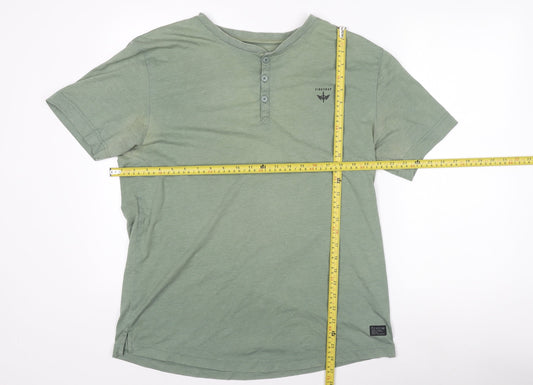 Firetrap Men's Green XL Henley Short Sleeve T-Shirt