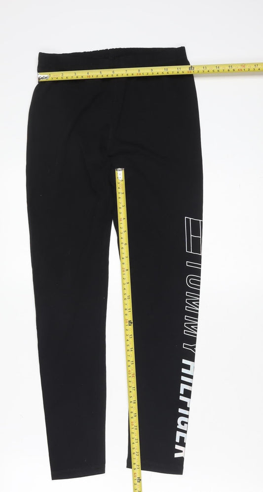 Tommy Hilfiger Girls Black Ankle Leggings 12-14 Years Cotton Stretch Logo