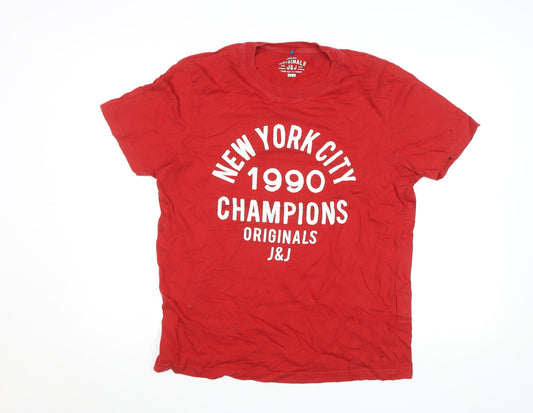 Mens UK Size XL JACK & JONES Red Cotton Blend T-Shirt
