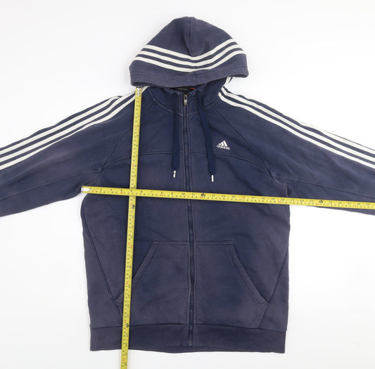 Adidas Men's Blue Size L Track Jacket Hooded Full Zip Cotton Blend