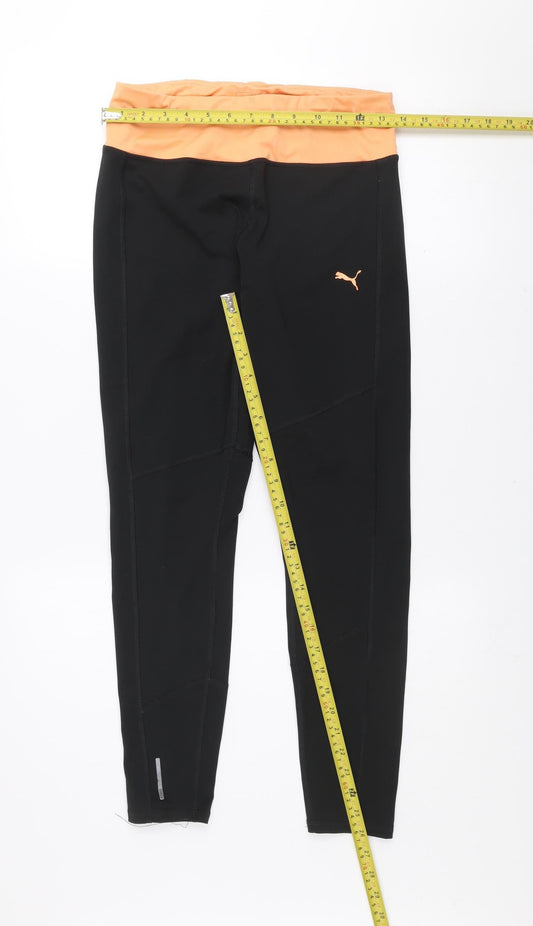 Puma Womens Black Orange Leggings M Stretch Gym Trousers