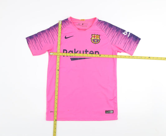Nike Boys Pink Barcelona Messi 10 Dri-Fit Short Sleeve Football Jersey 176