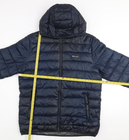 Champion Men's Blue XL Hooded Puffer Jacket Lightweight Zip Coat
