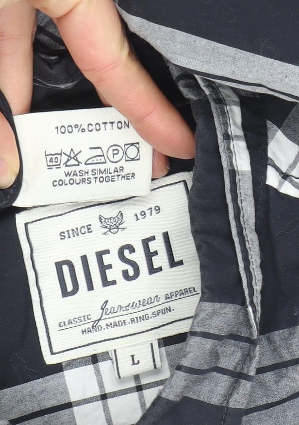 Diesel Men's Black Check Long Sleeve Cotton Button-Up Shirt Size L