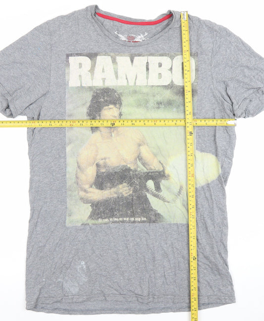 Bershka Men's Grey Rambo Graphic Print XL T-Shirt