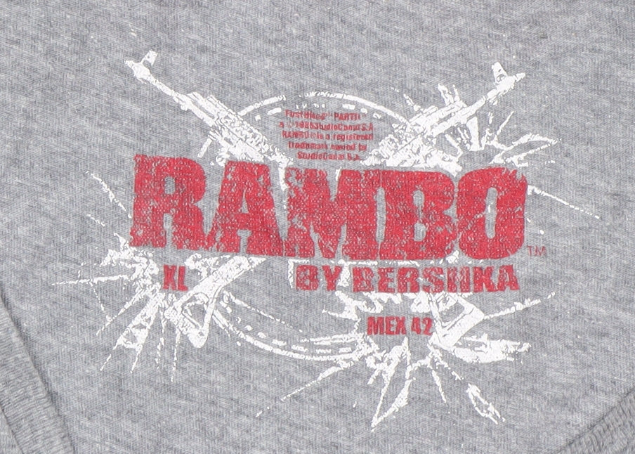 Bershka Men's Grey Rambo Graphic Print XL T-Shirt