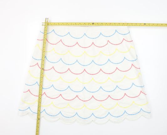 Boden Women Ivory Embroidered A-Line Skirt Size 22 Summer Cotton