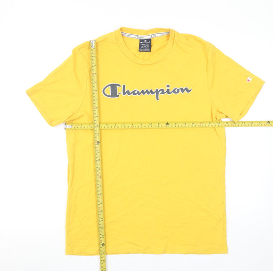 Champion Men's Yellow Crew Neck Short Sleeve Cotton T-Shirt Medium