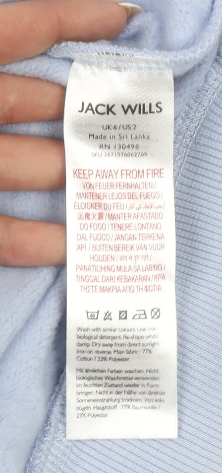 Jack Wills Women's Blue 1/4 Zip Sweatshirt UK 6 Cotton Blend