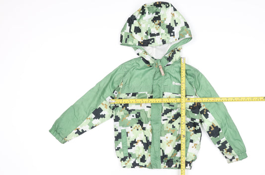 Bench Boys Green Camouflage Windbreaker Jacket 4-5 Years Hooded Zip Up