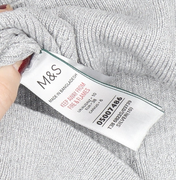 Marks and Spencer Women’s Silver Knit Long Sleeve Button Cuff Top Size 10