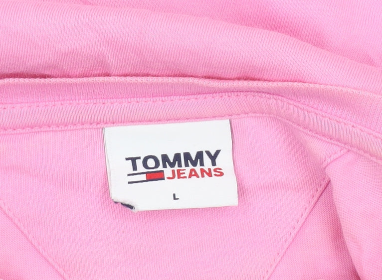Tommy Jeans Women's Pink Cotton Logo T-Shirt Size L