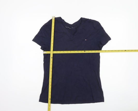 Tommy Hilfiger Womens Navy Blue V-Neck Cotton T-Shirt Size L