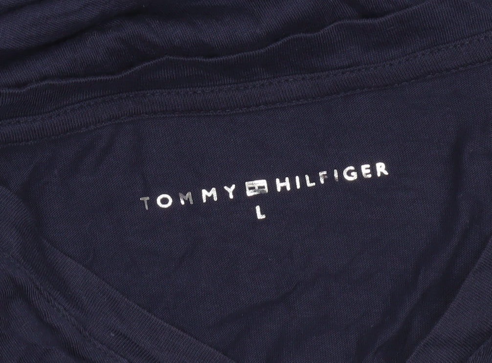 Tommy Hilfiger Womens Navy Blue V-Neck Cotton T-Shirt Size L