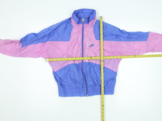 Nike Womens Blue Pink 90s Windbreaker Jacket Size M Retro Cropped