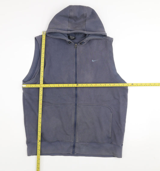 Nike Men Blue L Hooded Zip Fleece Waistcoat Bodywarmer