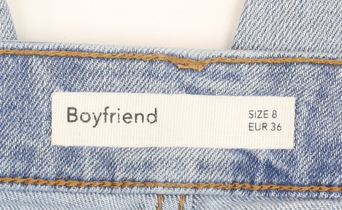 Brand and care label for Dunnes Women's Blue Boyfriend Jeans, size 8, Relaxed Fit Denim