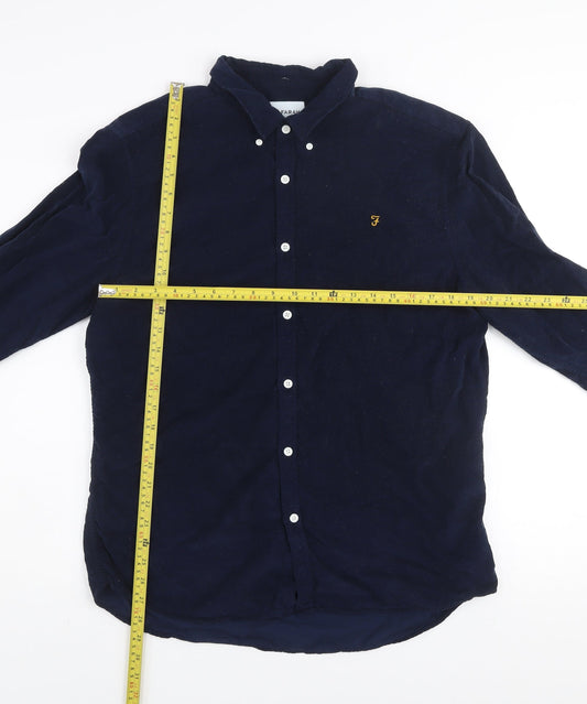Farah Men's Blue Corduroy Slim Fit Long Sleeve Button-Up Shirt Size XL