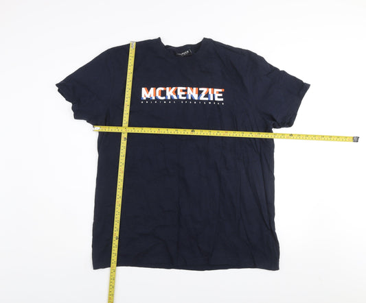 McKenzie Men's Blue XL Sports Logo Cotton Crew Neck T-Shirt